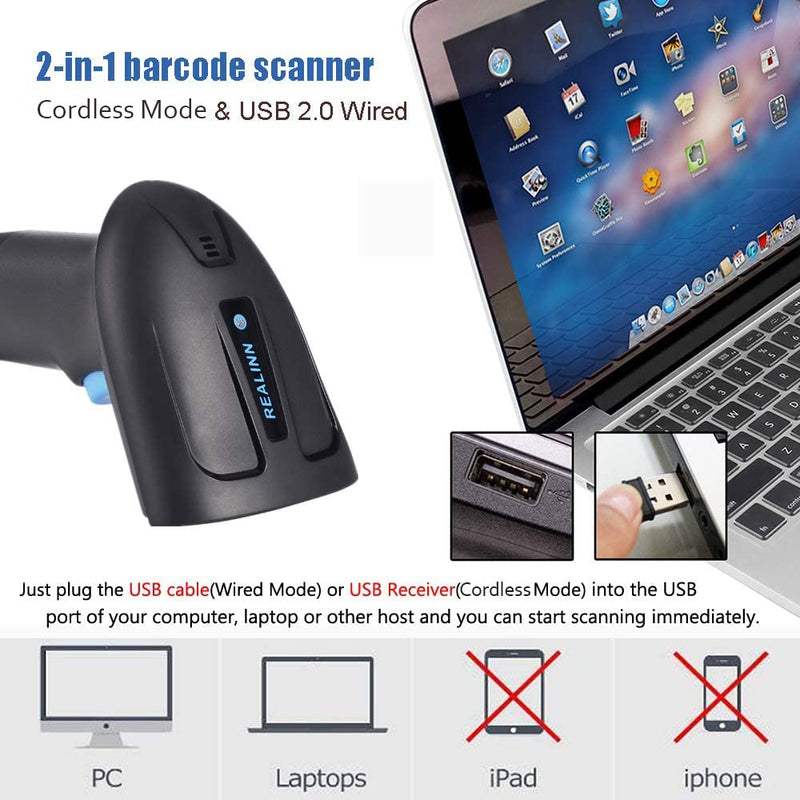 [AUSTRALIA] - REALINN Wireless 2D QR Barcode Scanner Rechargeable Automatic Handheld Code Reader Dustproof Waterproof Shockproof Fast and Precide for Mobile Payment, Store, Supermarket, Warehouse 