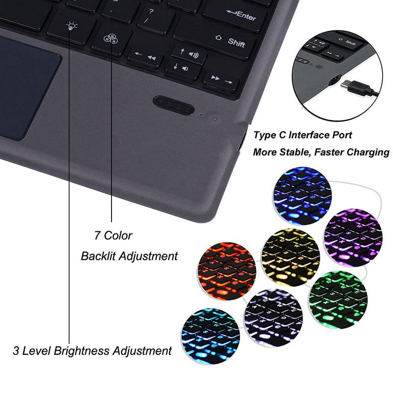 Surface Pro 7 Wireless Bluetooth Keyboard with Touchpad 7 Color Backlit Rechargeable Battery Detachable Keyboard for Microsoft Surface Pro 4/5/6/7/7+