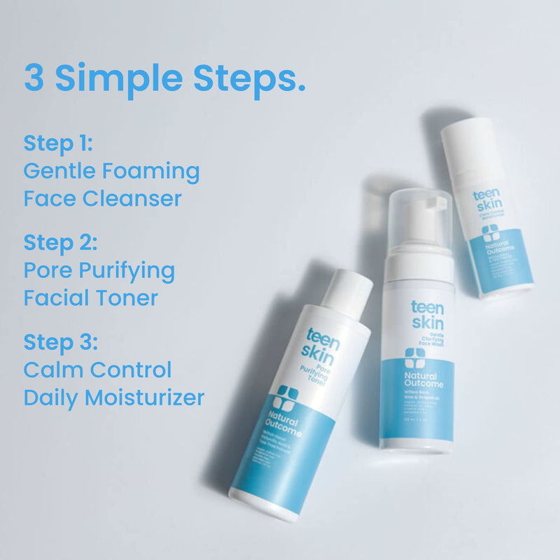Teen Skin 3-Step Skin Care Kit | Daily Boys & Girls Skin Care Regimen | Face Wash, Toner, & Moisturizer | Perfect for Teens Preteens & Kids Looking to Prevent Acne | 3 Pc