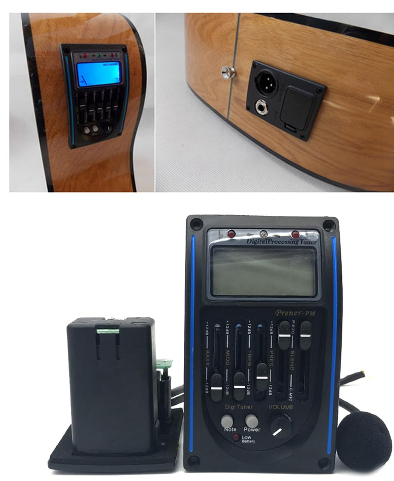 Acoustic Guitar Preamp Pickup Tuner 5 Band PRENER-PM Equalizer Pickup Tuner Piezo Pickup Set with Mic LCD Display