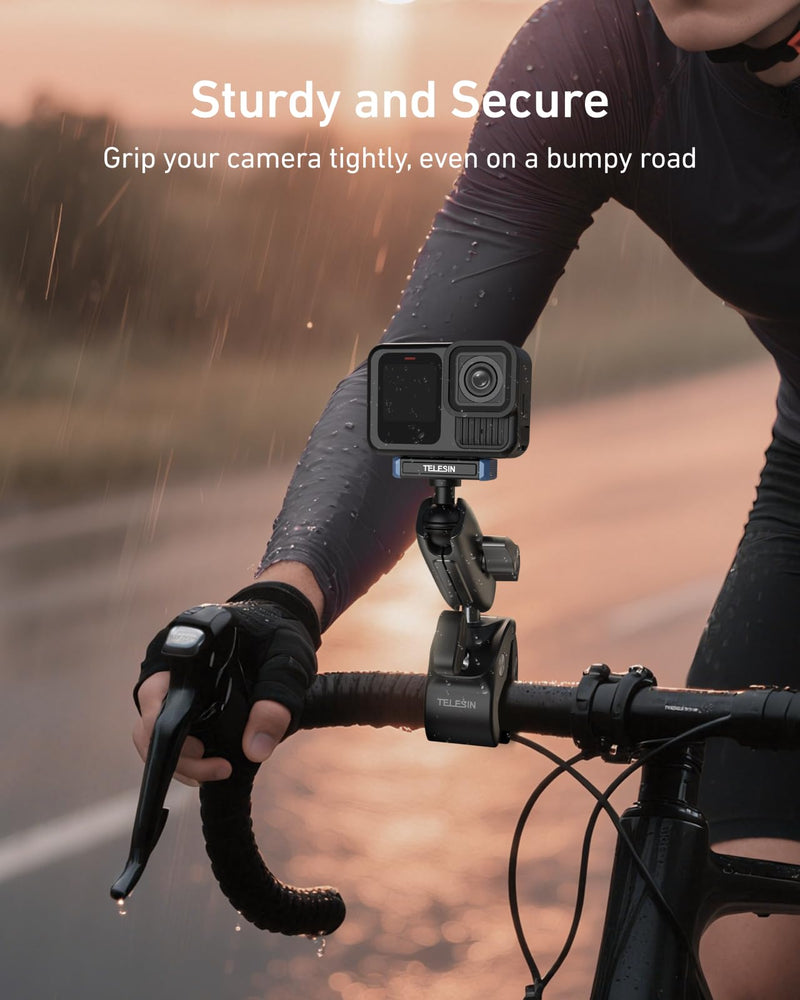 [AUSTRALIA] - TELESIN Super Clamp Mount | Bike Handlebar Mount for Hero 13 | Power Suction Magnetic Design | 360° Rotation Ball Head | Fits 9-38mm Handlebar for Bike/Bicycle/Motorcycle 