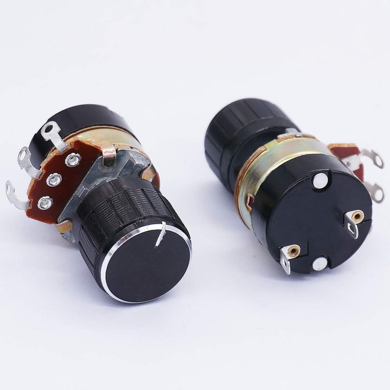 Taiss WH138 2 Pieces 10K Ohm Potentiometer Single Linear Cone Dimmer with Switch + 2 Pieces Black Aluminium Alloy Knob