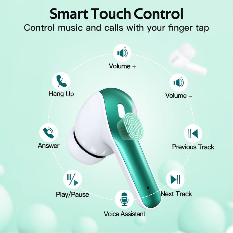 TAGRY 2 Sets X08 Ocean Blue and Forest Green Bluetooth Headphones True Wireless Earbuds 60H Playback Ear Buds with Wireless Charging Case in-Ear Earbuds with Mic