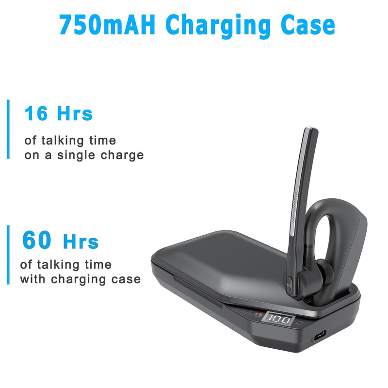 Conambo K10 Wireless Bluetooth Headset V5.2, Bluetooth Earpiece with 750mAH Charging Case 60H Talktime Wireless Headset with Dual Mic Noise Canceling for iPhone Cellphone Trucker Work