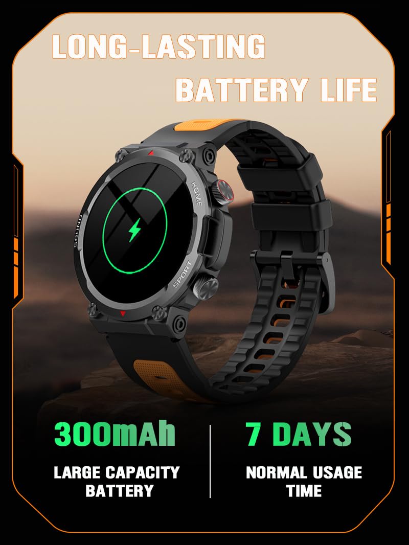 Loluka Military Smart Watches for Men Tactical Smartwatch Make Answer Calls Heart Rate Monitor Fitness Tracker for Exercise Data 100+ Sport Modes Compatible with Android iOS black