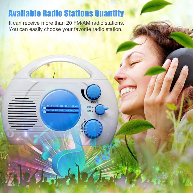 Waterproof Shower Radio - SY-910 Portable 5 Level Waterproof Radio - Mini AM FM Shower Radio Built in Speaker Audio Home Bathroom (Blue+White)