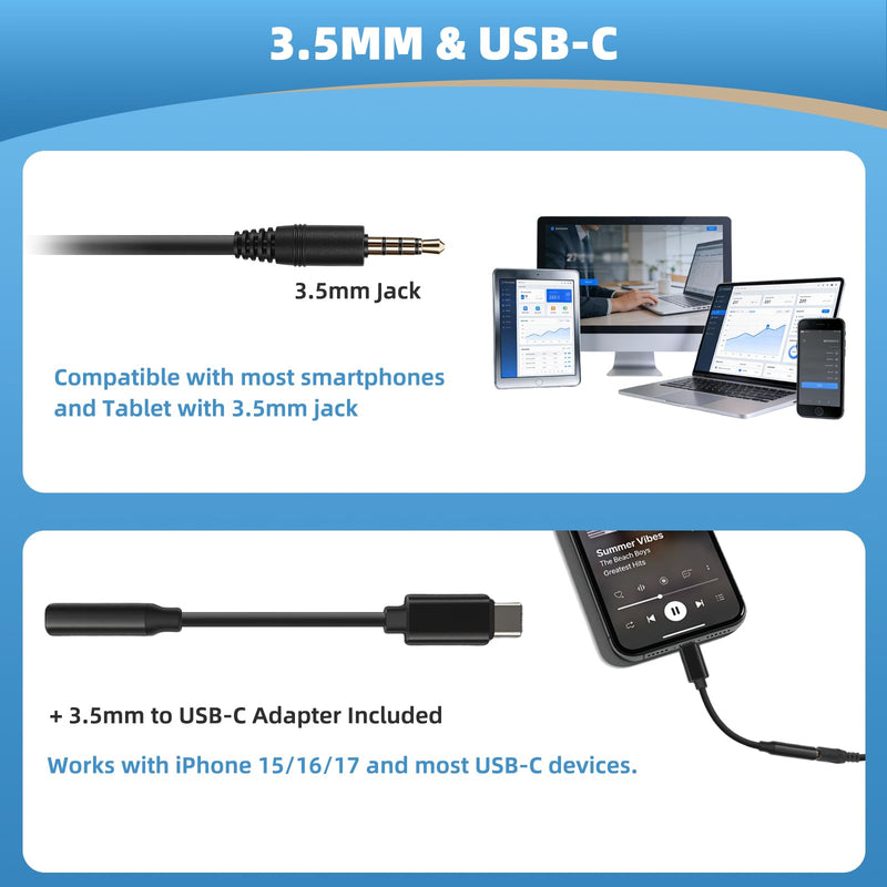Arama Upgraded Cell Phone Headset with Microphone Noise Cancelling & Call Controls, 3.5mm Wired Headphone for iPhone, Laptop, Samsung, LG, BlackBerry Mobile Phone and iPad Tablet, Call Center Office Black