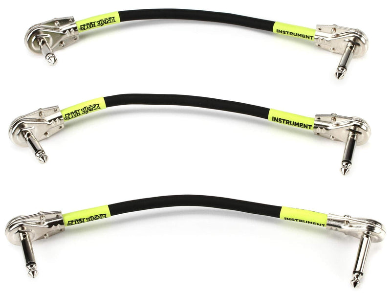 Ernie Ball Patch Cable 3-Pack, Flat Angle/Flat Angle, 6in, Black (P06059) 6 inch
