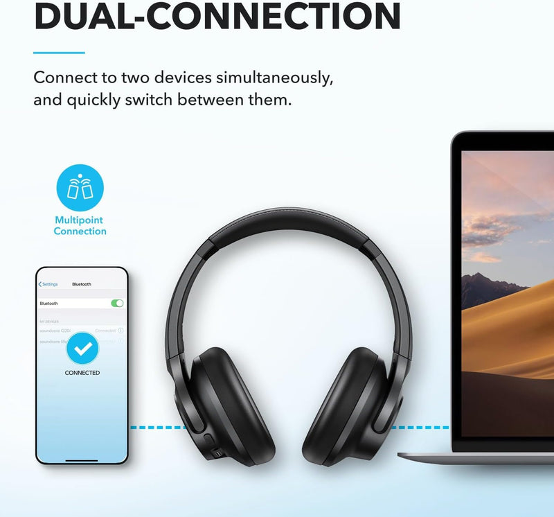 Soundcore by Anker Q20i Hybrid Active Noise Cancelling Headphones, Black | Over-Ear, Bluetooth, 40H ANC Playtime, Hi-Res Audio, Big Bass, Transparency Mode, Customize via App, Travel, Home, Office Standard Modern