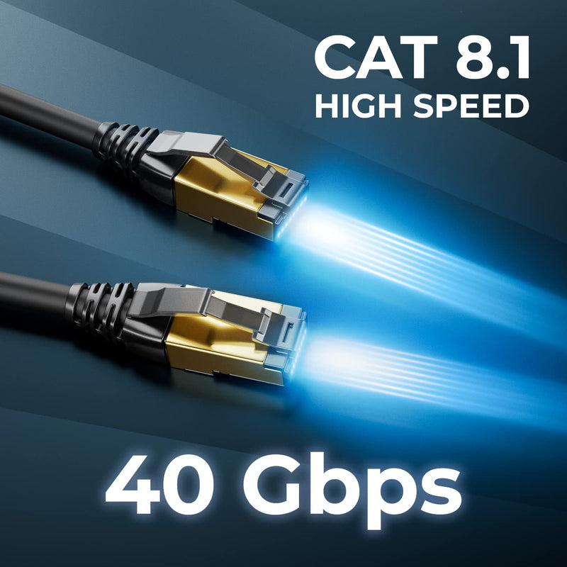 deleyCON 5 x 2 m CAT8.1 Patch Cable, Network Cable, Data Cable, S/FTP PIMF, 2000 MHz, 40 Gbit, RJ45, LAN DSL Cable, CAT.8 Ethernet Cable, RJ45 Connector, Black