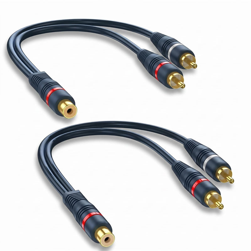 2 Pack RCA Y Splitter 1 Female to 2 Male Audio Cable, RCA Y Adapter Extension Cord for Subwoofer, Speaker & Home Theater, Car Audio