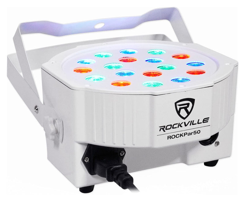 [AUSTRALIA] - Rockville RockPAR50 White Compact 24W LED RGB Par Can DJ/Club/Stage Wash Light, DMX Control, Daisy-Chain Power, Sound-Activated, for Parties, Weddings, and Live Performances 