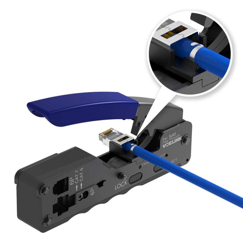 VCELINK Ethernet RJ45 Pass Through Crimping Tool Bundle with 30-Pack Nickel Plated Shielded Cat6A/Cat7 RJ45 Modular Plug with Strain Relief Boots