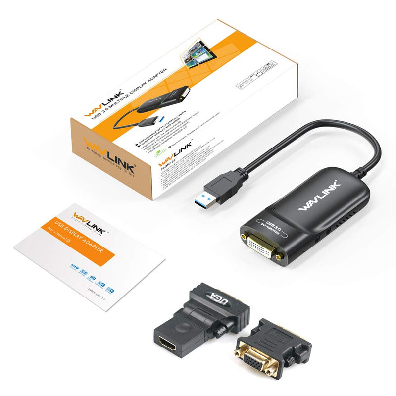 Wavlink USB 3.0 to HDMI/DVI/VGA Universal Video Graphics Adapter with Audio Port Supports up to 6 Monitor displays, 2048x1152 External Video Card Adapter Support Windows & Chrome OS USB to HDMI/DVI/VGA