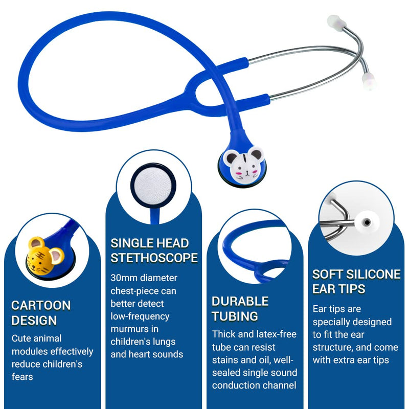 SCIAN HS-30Q Children's Stethoscope with Multiple Colours, Cartoon Animals Design Stethoscope for Clinician, Nurse, Home Use (Blue) Blue