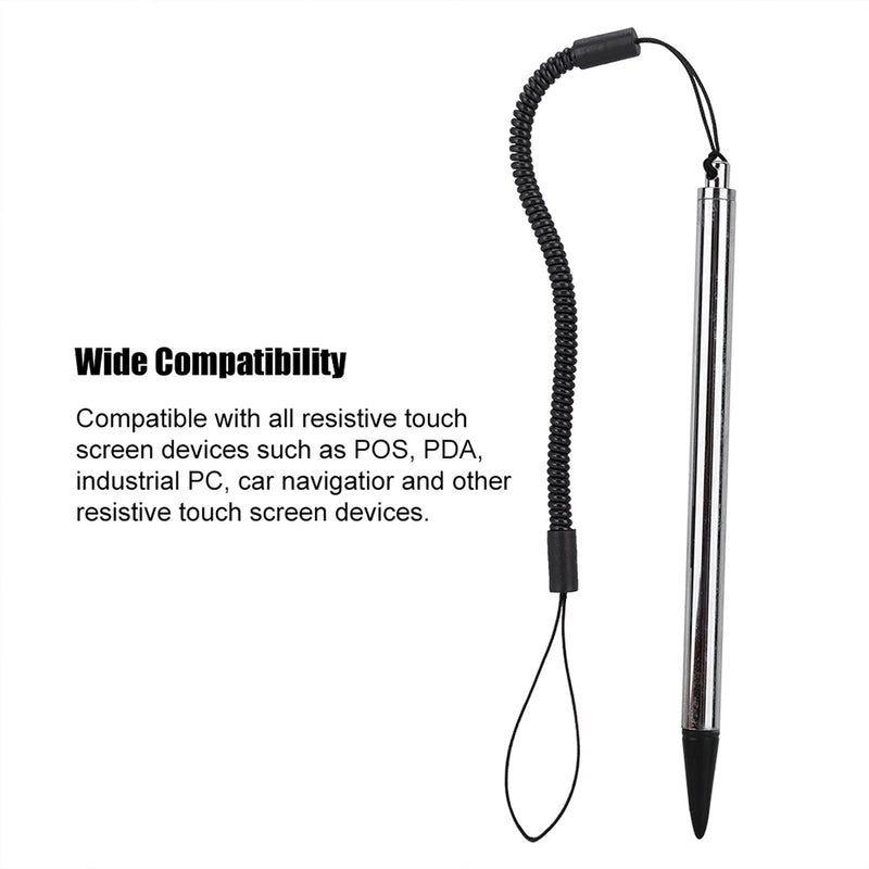 Touch Pen with Spring Rope, Resistive Touch Screen Painting Pen Resistive Stylus Hard-tip Pen with Anti-Lost Spring Rope, for POS, PDA, Car Navigator(Silver) Silver