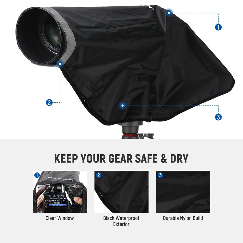 NEEWER 2 in 1 Camera Rain Cover & Reflector, XL Large Durable Nylon Waterproof Raincoat for Canon Sony Nikon Fujifilm DSLR Mirrorless Camera & Lens up to 800mm, with Viewing Window/Bag, PB017