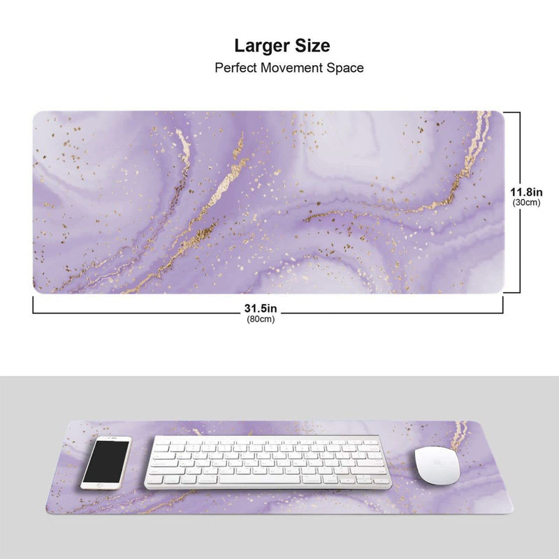 Purple Gold Marble Mouse Pad Gaming XL Large Mousepad Pretty Desk Mat for Women and Girls Long Extended Big Keyboard Pads Table Accessories for Gaming and Office 31.5 X 11.8 Inch Purple Gold Splatter One Size