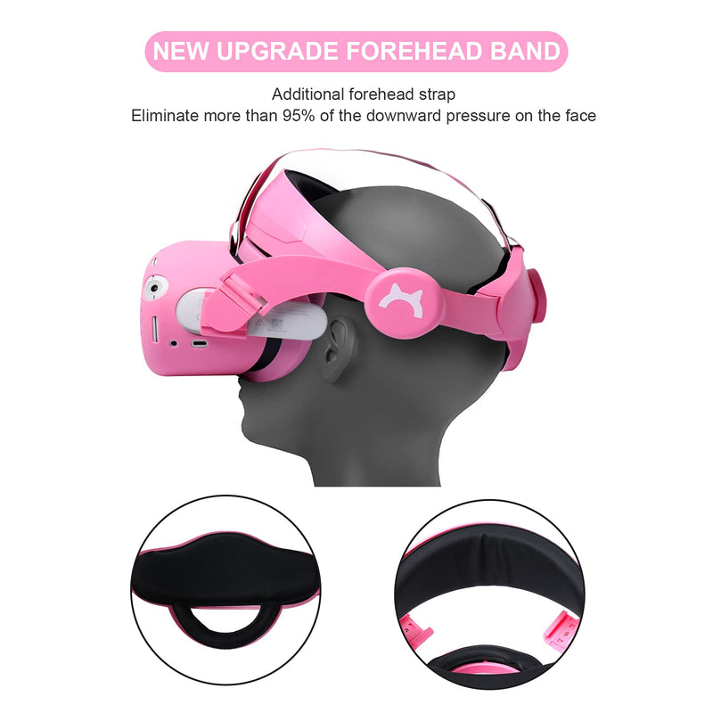 VR Adjustable Head Strap for Oculus Quest 2 Skins Cute Accessories with Silicone Touch Controller Grip Cover,Barbie Pink 6 in1 VR Shell Protector Cover & VR Face Cover Replacement Set Pink 2
