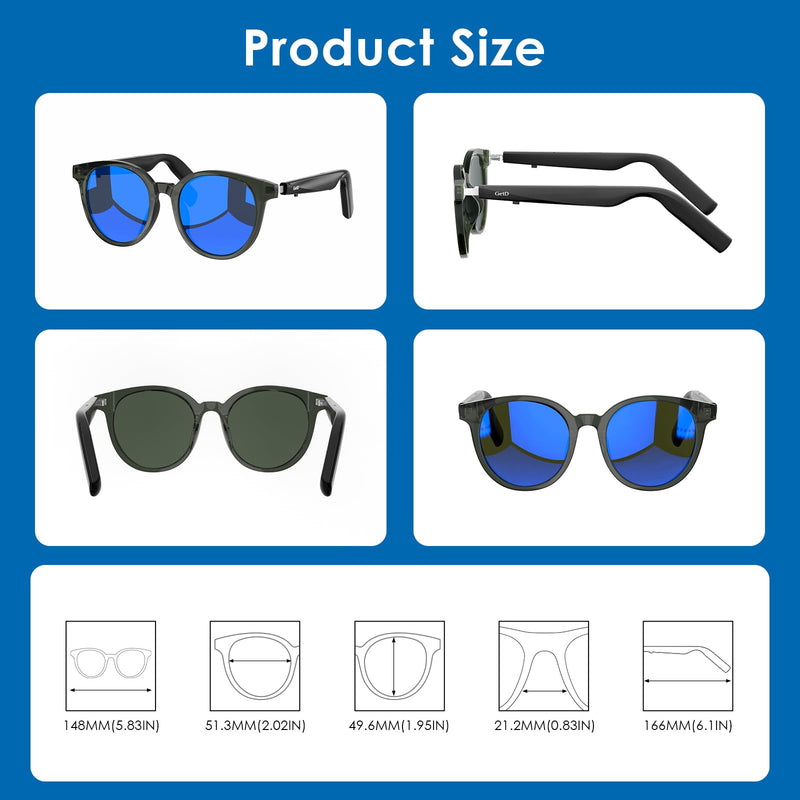 GetD AI Smart Glasses, 164 Languages Translation ChatGPT, Bluetooth, Blue | AI Sunglasses for Women Men, Real Time Translation, Bluetooth Open Earbuds, 11H Playtime, UV Protection, IPX4 Waterproof