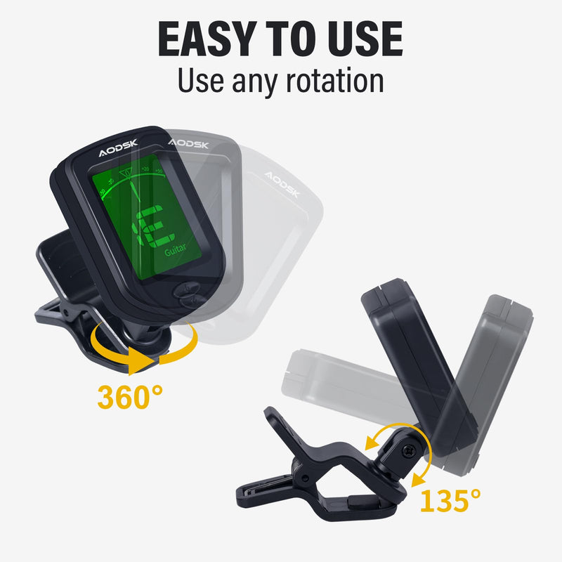 Clip-on Guitar Tuner for String Instrument,Digital Electronic Tuner,Large Clear LCD Display,Rotatable,Suitable for Acoustic Guitar,Ukulele,Bass,Violin and Chromatic, with 10 Guitar Picks