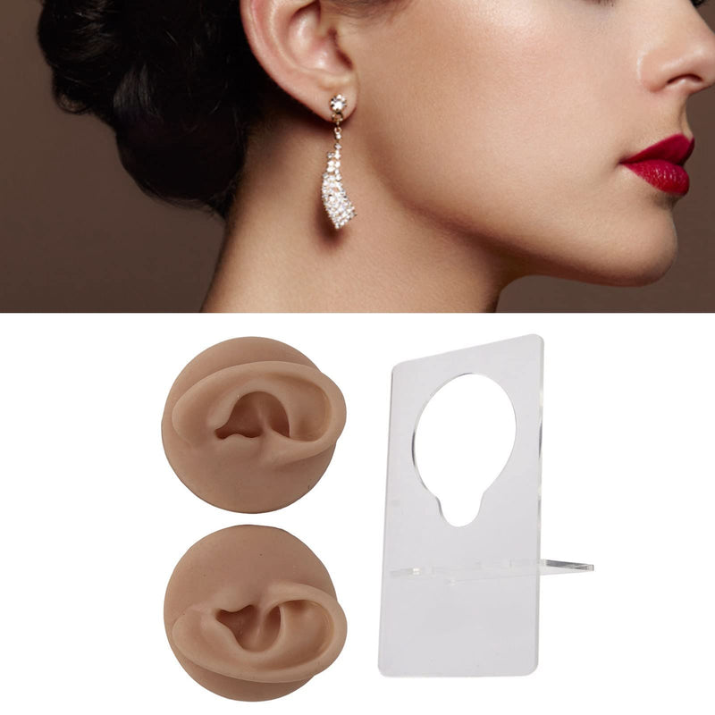 Soft Silicone Ear Model, Reusable Ear Display Mould, Professional Ear Piercing Tool, Safety Pierce for Piercing Practice Earring Display, Various Skin Colours (Dark Skin Colour) Dark skin colour