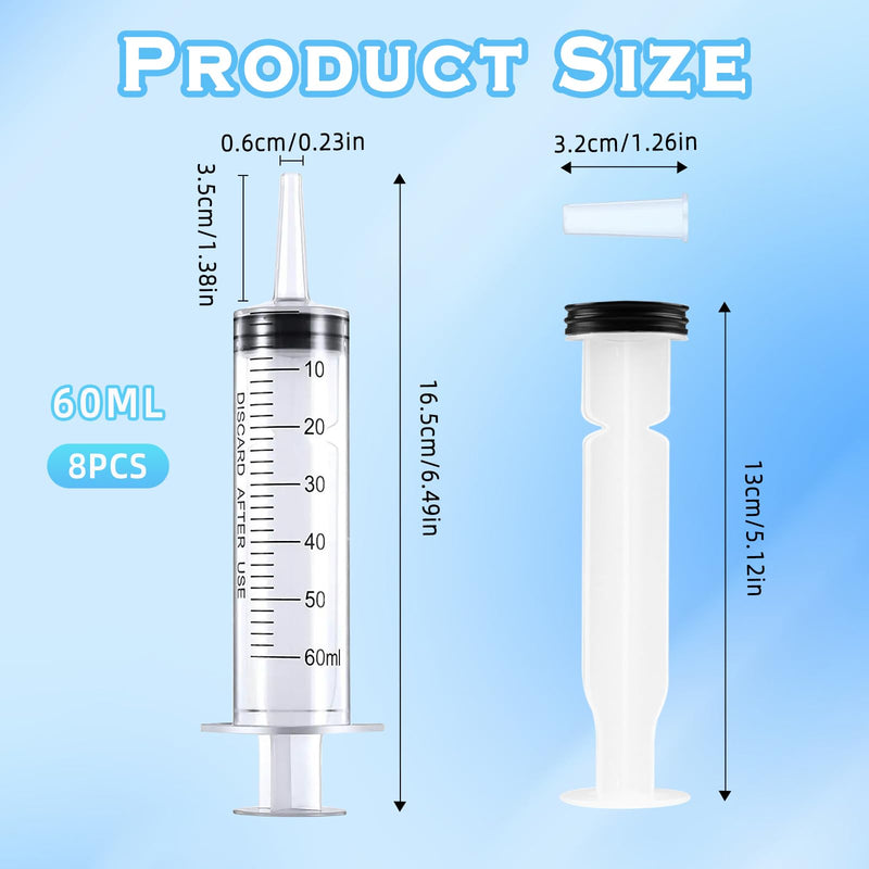 [AUSTRALIA] - TPTGIAR Pack of 8 60 ml Large Syringes, Plastic Syringes, Individually Packed, Dosing Syringe with Cap, Reusable Syrings for Scientific Laboratories, Measurement, Dispensing, Watering, Refill 