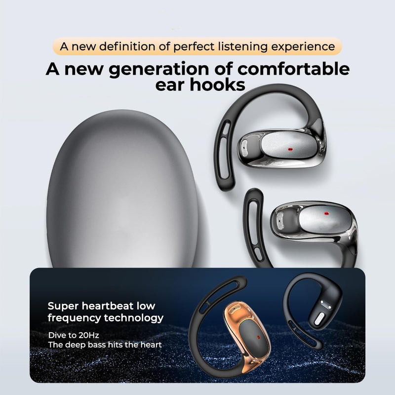 NE35 Open Ear Earbuds Bluetooth 6.0 Headphones, AI Translation Earbuds Real Time with 6 Translation Modes & 164 Language, 60H Playtime, Wireless Ear Earbuds for Travel, Meeting Sport & Learning- Grey