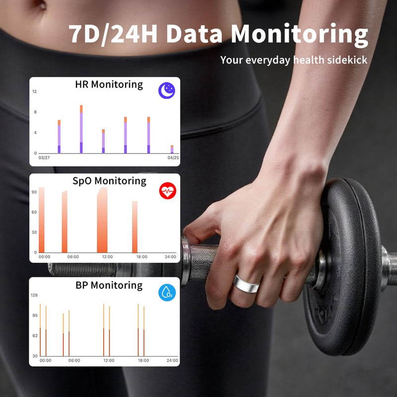 AI Smart Ring for Women Men - Sleep Tracker Ring with Heart Rate, Blood Oxygen, 10ATM Waterproof Fitness Ring, Step Counter & GPS Activity Fitness Tracker,7-Day Battery for iOS/Android (Silver, 13) silver
