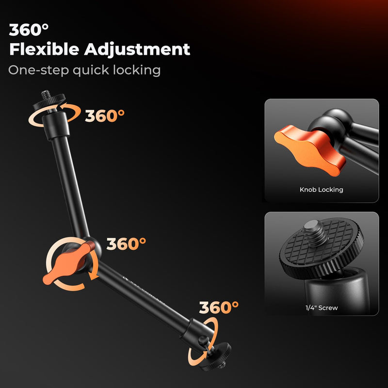 [AUSTRALIA] - K&F CONCEPT 9.8" Magic Arm Clamp with Cold Shoes 360° Ball Heads Camera Arm Mount for Monitor/Flash/Microphone/DSLR Camera 9.8" with cold shoes 