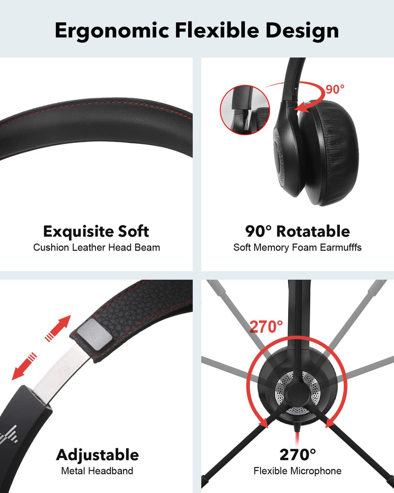 [AUSTRALIA] - JIAMQISHI USB Headset with Microphone for PC, On-Ear Computer Laptop Headphones with Noise Cancelling Microphone in-line Control for Home Office Online Class Skype Zoom (USB+3.5mm, Black) USB+3.5mm 