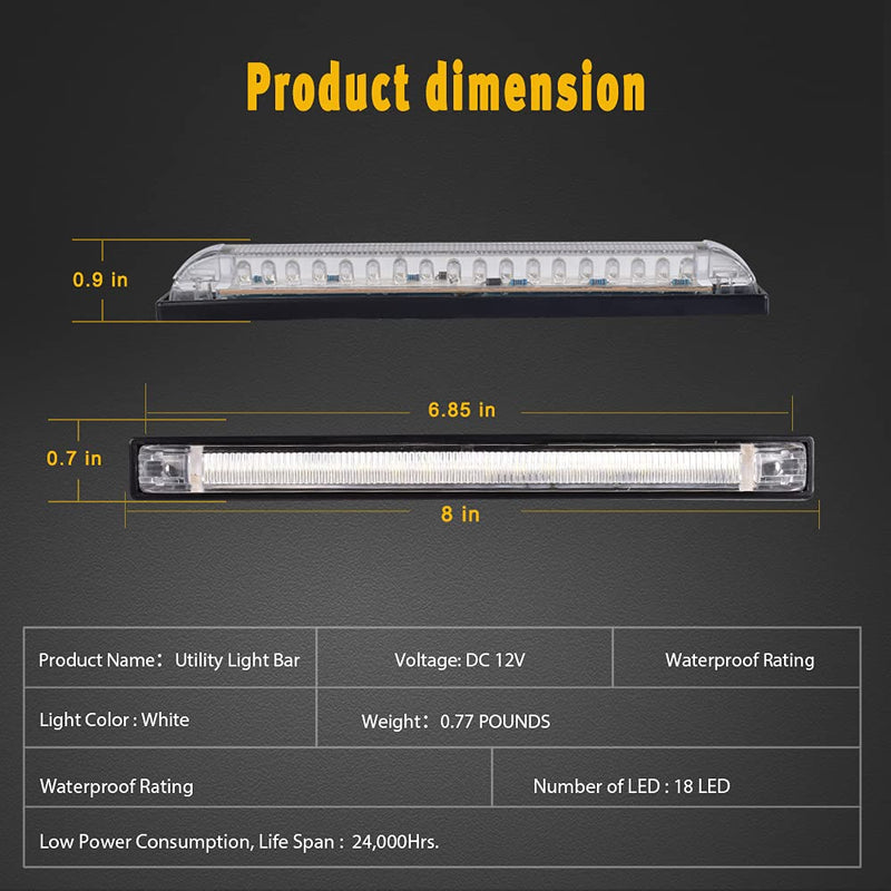 [AUSTRALIA] - nifeida 8" Clear Lens 18LED Waterproof Utility Strip Light Bar Surface Mount for 12V Marine Boat RV Interior Light Slim Line Pickup Truck Trailer Under Hood Lights Side Marker Lamp [Pack of 4] White 