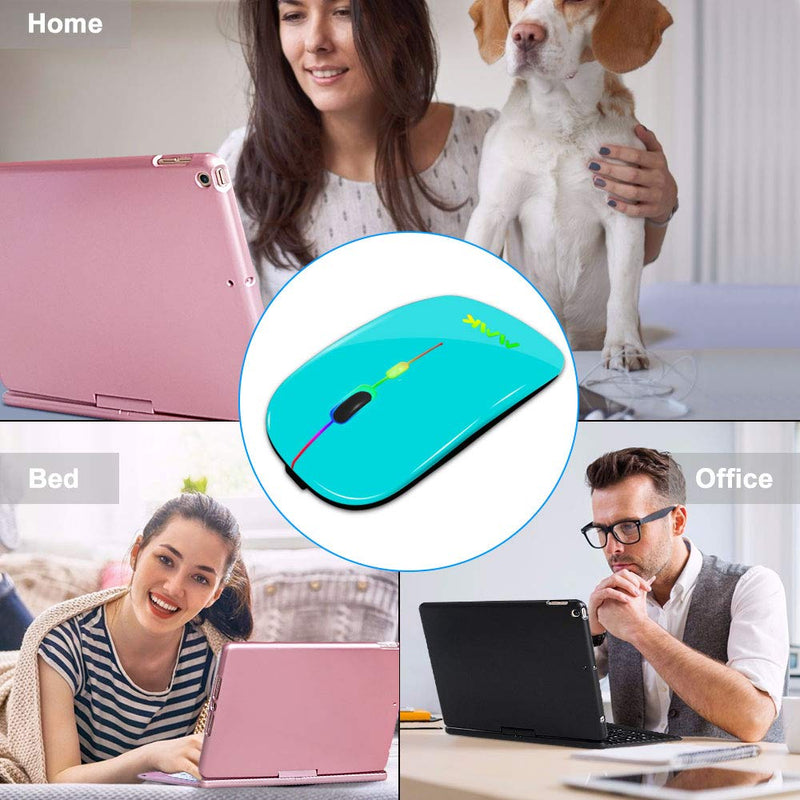 Wireless Bluetooth Mouse for Laptop, Rechargeable Mouse 2.4G USB Optical Wireless Mouse, LED Slim Dual Mode(Bluetooth 5.0 and 2.4G) Wireless Mouse for Laptop, PC, Mac OS , Android , Windows (Seafoam) Seafoam