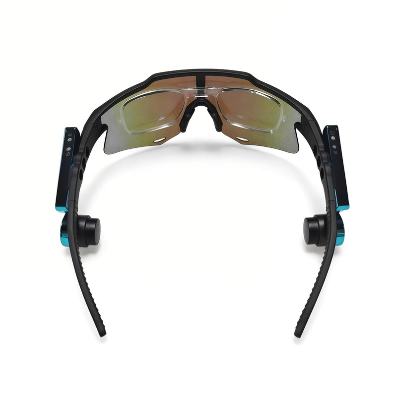 Bluetooth Cycling Glasses, Open-Ear Audio Sunglasses with Wind-Reducing Mic for Cycling, Running, Driving Nebula Blue