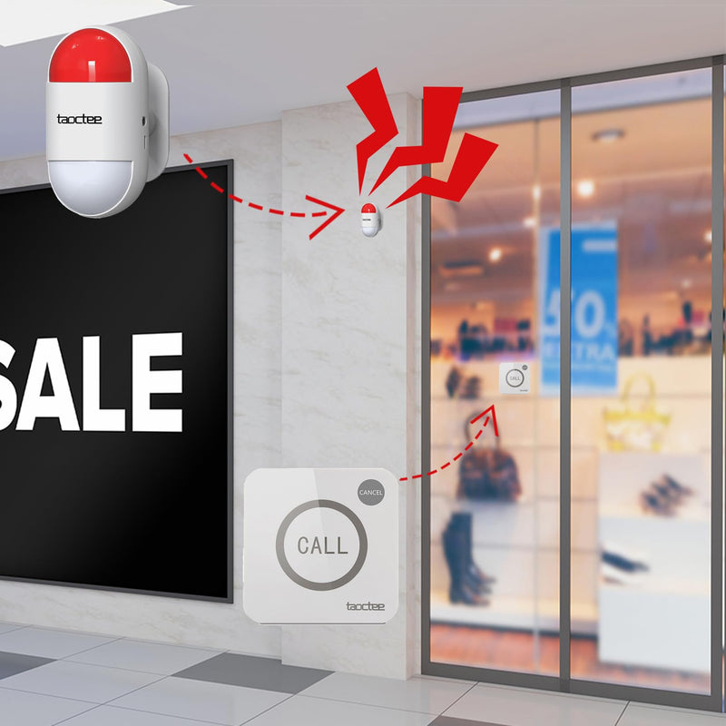 [AUSTRALIA] - Panic Button Alarm for House Remote Control Strobe Siren Alarm System Sound & Light Emergency Panic Button for Security,Elderly,Office (Battery Operated&USB Charging) 1 Siren+2 Buttons 