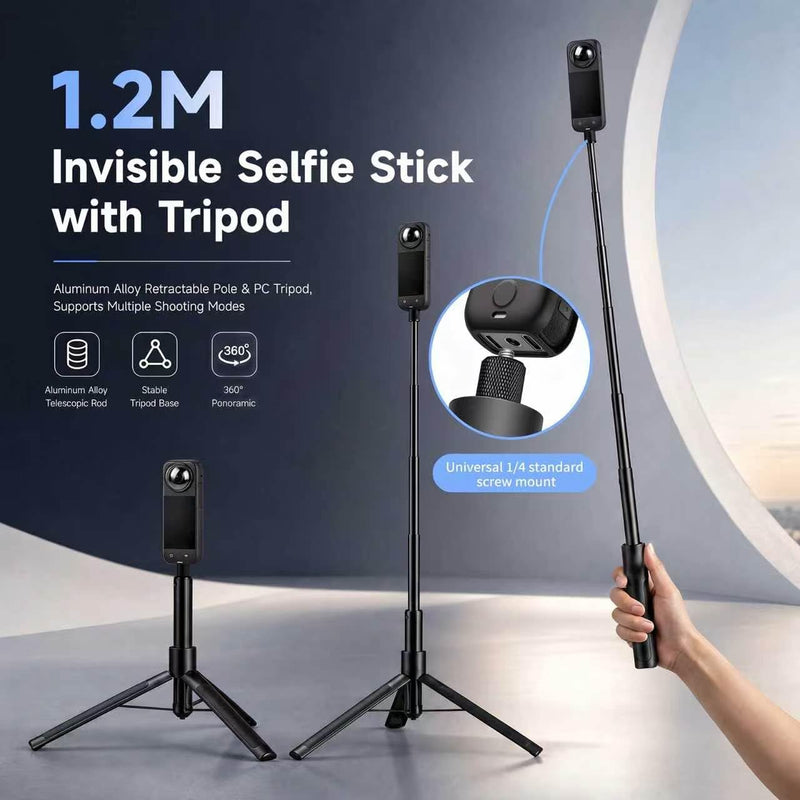 JasonMighty Protection Accessory Kit with Selfie Stick for Insta360 X4 Air | Includes 1.2M Invisible Selfie Stick with Tripod,Camera Case,Silicone Cover, Lens Guards, HD Tempered Glass Screen Protector