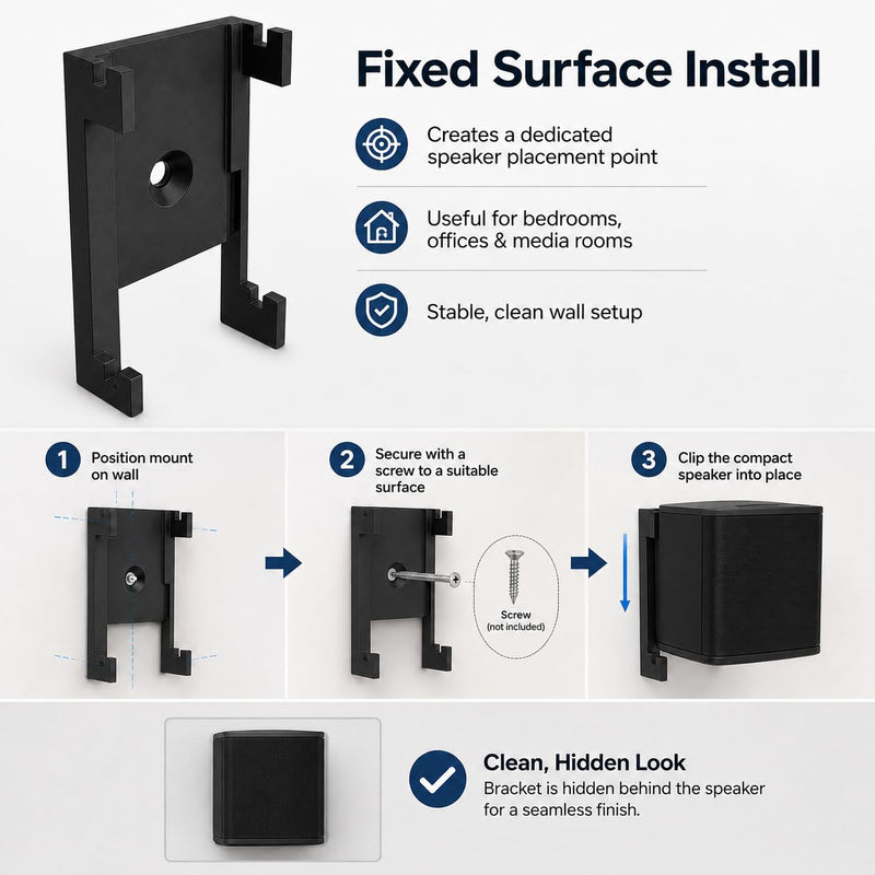 SplashNColor Speaker Wall Mount Compatible with Bose Virtually Invisible Speaker 300 – Snap-On Hook Bracket | Secure Screw-Mount Setup | Low-Profile Audio Holder for Small Rooms