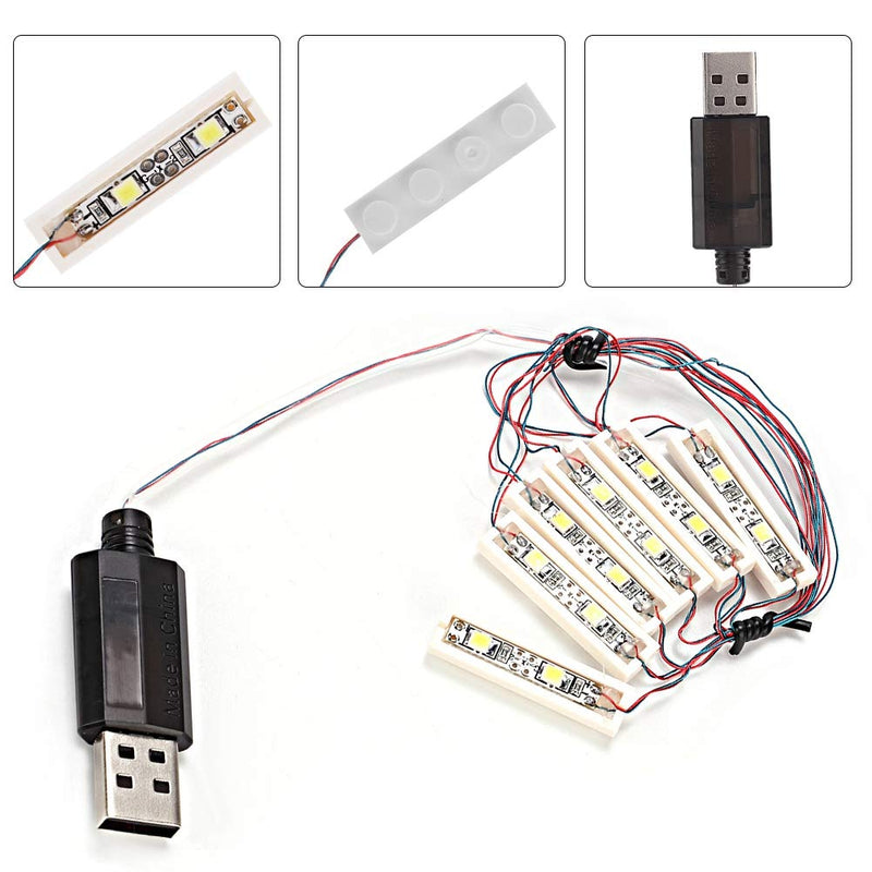 Ymiko 1 x 6 LED Downlights USB Powered Brick White, Powered by USB, LED Bricks, Lamp Off, LED Lighting, Compatible with Bricks
