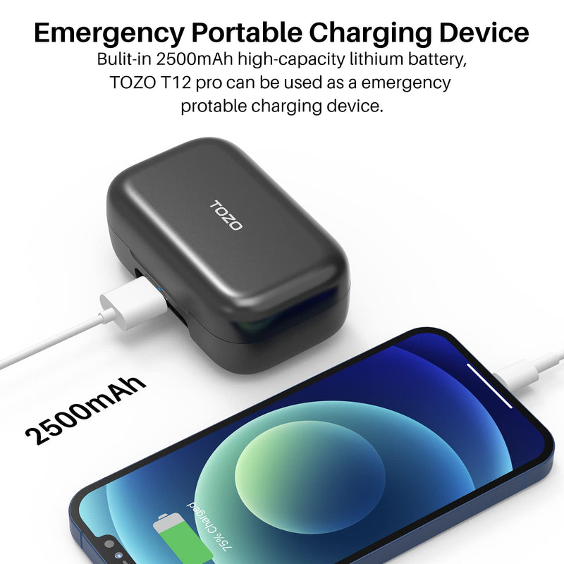 TOZO T12 Pro Wireless Earbuds with Qualcomm QCC3040, aptX Stereo Sound | 4 Mics CVC 8.0 Call Noise Cancelling Ear Buds, 2500mAh Wireless Charging Case, IPX8 Waterproof, 10mm Drivers, Premium Audio Black