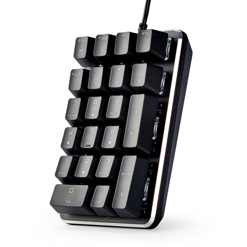 Qisan Mechanical Numeric Keypad Brown Switch Wired Ice Blue Backlight Gaming Keypad/Keyboard 21 Keys Portable Mechanical Numpad Extended Layout | Laptop Accessories | keypad for Computer Brown Switch-Blue