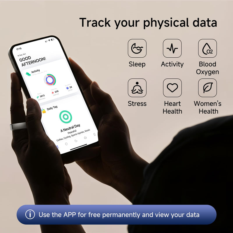 KIRAMA Smart Health Ring for Women Men Fitness Tracker with Heart Rate, Support Sleep Monitoring and Exercise Recording, IP68 Waterproof for iOS and Android, No APP Fee，Ultra-Thin Design (Silver, 7) Silver