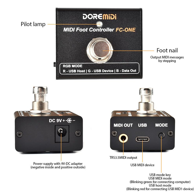 [AUSTRALIA] - HXBER MIDI Foot Controller Electric Guitar MIDI Effects Pedal Plug and Play MIDI Output Ports DIY CC/PC/Note Messages Various Trigger Modes Portable MIDI Device 