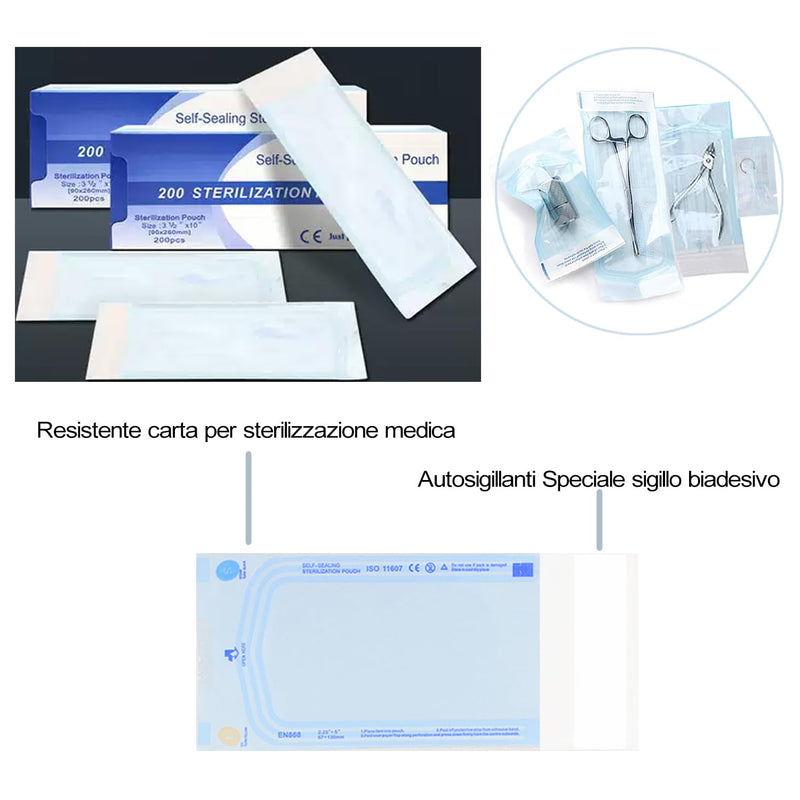WARRIOR Sterilization Bags, Sterilization Bags, 200 Pieces, Autoclave Bags, Self Sterilization Bags, Self Sealing Sterilization Bag (90 x 260 mm) 90 x 260 mm