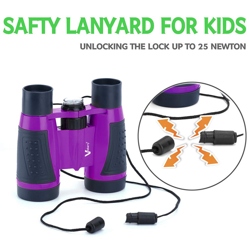 Compact Binoculars for Kids Bird Watching Hiking Camping Fishing Accessories Gear Essentials Best Toy Gifts for Boys Girls Children Toddler Waterproof 5X30 Optical Lens Including Compass Purple