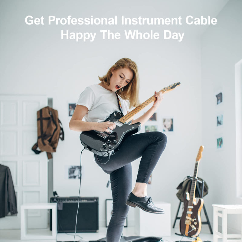 2 Pack Premium 10 FT Guitar Cable, 1/4 Inch Instrument Cable- Noise Free and Long-lasting Guitar Chord- AMP Cord for Bass, Electric Guitar, Electric Mandolin, Right Angle 10FT 2PK Right Angle to Straight Angle Black White