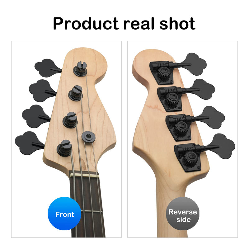 SAPHUE 4R Opened Electric Bass Guitar Tuning Pegs,1:24 Ratio Open Gear Tuning Key Pegs Machine Heads Tuners for Bass for Jazz Precision P Bass Replacement Swhmc Bass Tuning Pegs (Black, 4R) Black