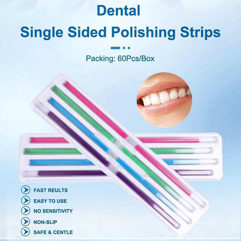 [AUSTRALIA] - Uadme Tooth Sandpaper, 60 Pieces 4 x 150 mm Dental Emery Strips Interdental Sanding Tool, Purple for Shaping, Blue for Smoothing, Green for Pre-polishing, Pink for Polishing 