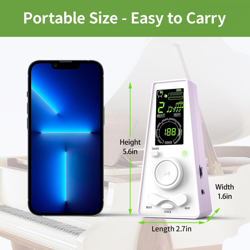 Electronic Digital Metronome for Musicians Piano Guitar Violin Instrument Vocal Counting Timer & Volume & Beat Speed Adjustable Universal Macaron Purple