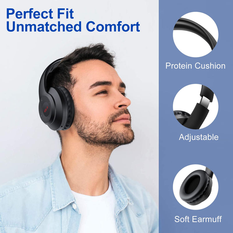 X5 Rechargeable & Portable FM Radio Headphones with Best Reception,LED Display,Soft Ear Muffs, FM Headset Radio Receiver for Meeting, Works, Hiking, Jogging (Black) Black