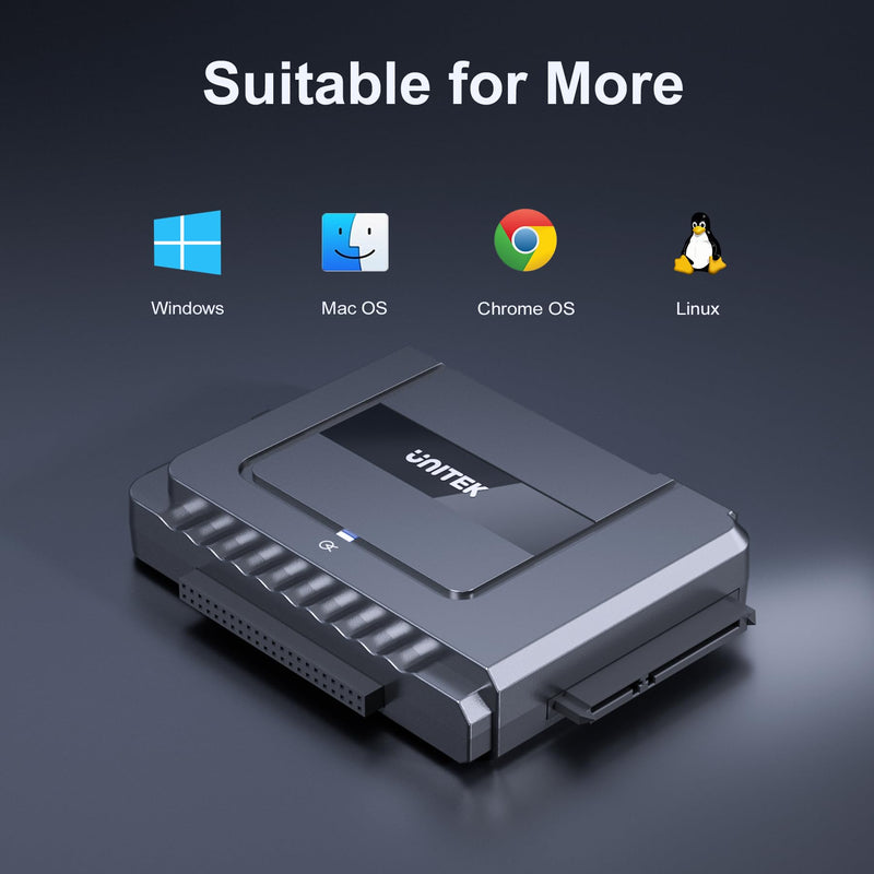 Unitek USB-C SATA/IDE Adapter, Dual-Drive, 6Gbps, for 2.5/3.5" HDD/SSD | Simultaneous 1 SATA + 1 IDE Access; For 2.5/3.5" IDE/SATA, Optical; Plug & Play, Hot-Swap; 12V Adapter Included USB C 6Gbps SATA & 5 Gbps IDE